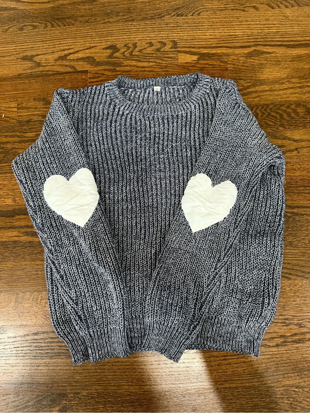 Women's Navy Marled Heart Elbow Patch Sweater